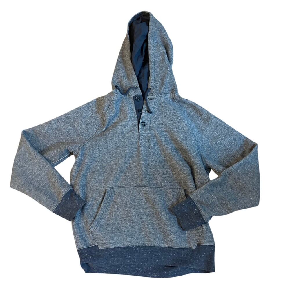 J. Crew VTG Mens Fleece Quarter Buttoned Hoodie Kangaroo Pocket Athleisure M EUC